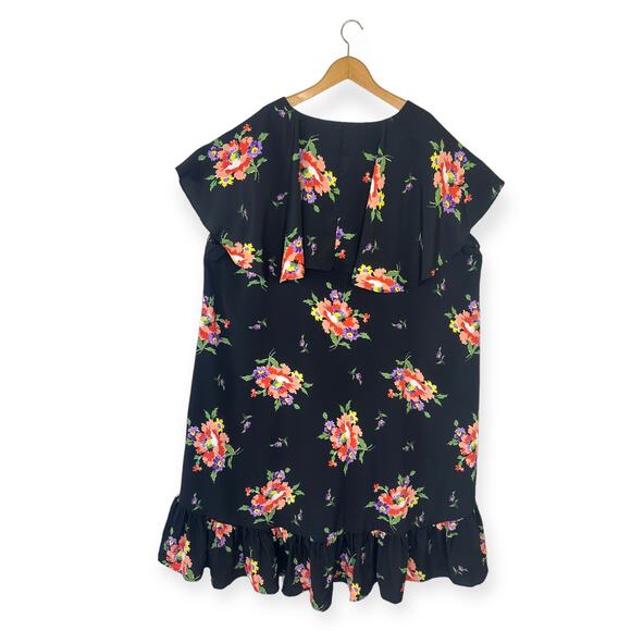 ASOS Design Curve Midi Tea Dress With Cape Back 26 Black Multi Floral Print - Picture 4 of 13